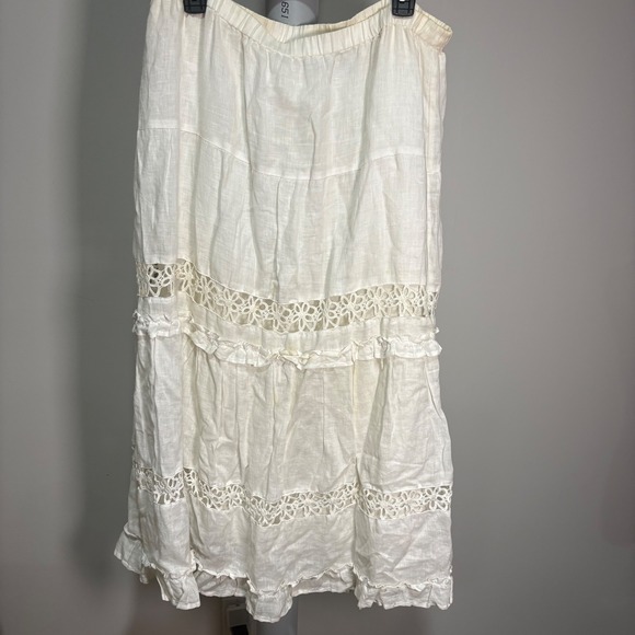 Chico's Dresses & Skirts - Chicos White Linen Tiered Maxi Skirt Floral Crochet Lace Ruffle Boho Sz 2 (L)
